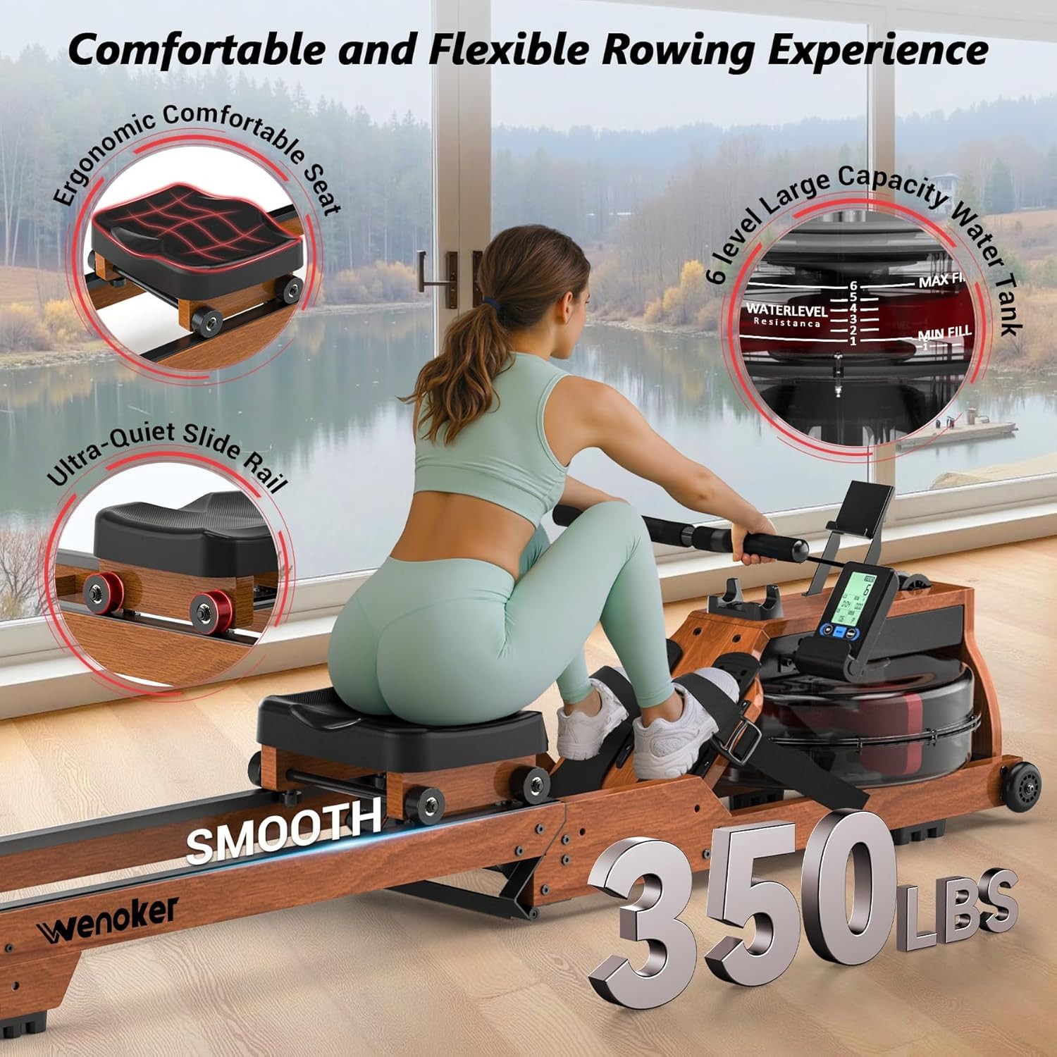 Foldable Machine Home for Rowing Wooden WENOKER Ad Machine Rower with Use, Water