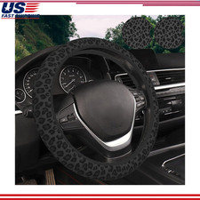 Black Leopard Print Steering Wheel Cover 2 Pcs Cup Coasters Neoprene Rubber Ca