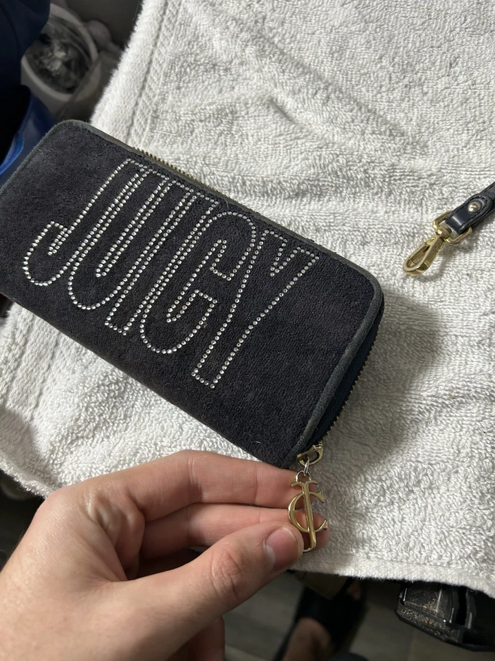 RareY2k Juicy Couture Black Velour Wallet Wristlet with Rhinestone  “JUICY” Logo - Image 2 of 4