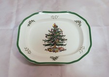 Spode England Christmas Tree Platter Green Rimmed Vintage 
