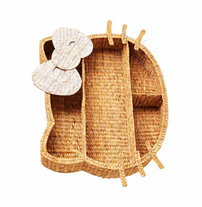 Cat Theme Wicker Wall Mounted Shelf, 3 Shelves, Beige, 42 in W x 31 in H
