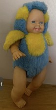 VINTAGE PLUSH BABY DOLL YELLOW BLUE TIT BIRD COSTUME SOFT STUFFED PLUSH TOY