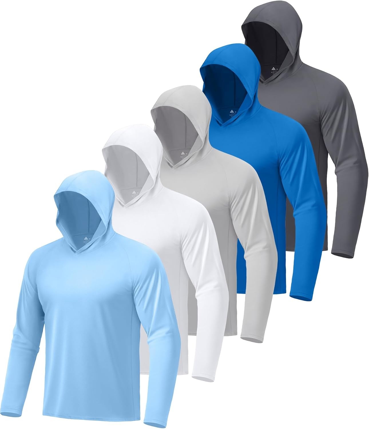 5 Pack Mens UPF 50+ Sun Protection Long Sleeve Hoodie Quick Dry Rash Guard