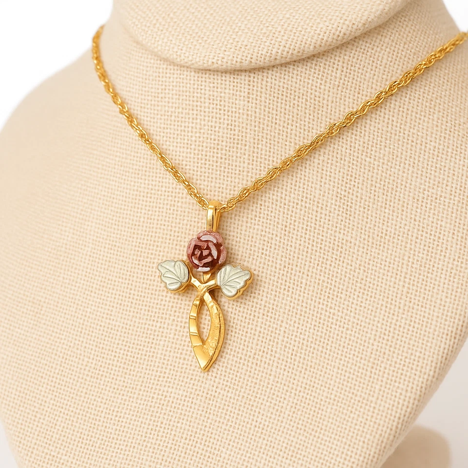 Mt. Colgante Cruz Rushmore Black Hills Oro Mujer Rosa y Hoja Oro Amarillo 10K Foto 4 de 4