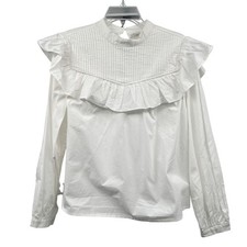 A New Day Womens Ruffle Blouse Long Sleeve White Size Small Keyhole