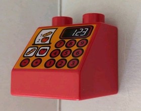LEGO Duplo Cash Register Red, Brick #6474pb34, 2 x 2 Slope with 123
