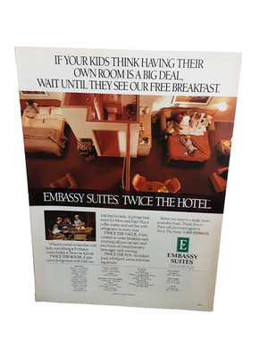 1992 Embassy Suites Hotel Vintage Print Ad Family Travel Room Breakfast