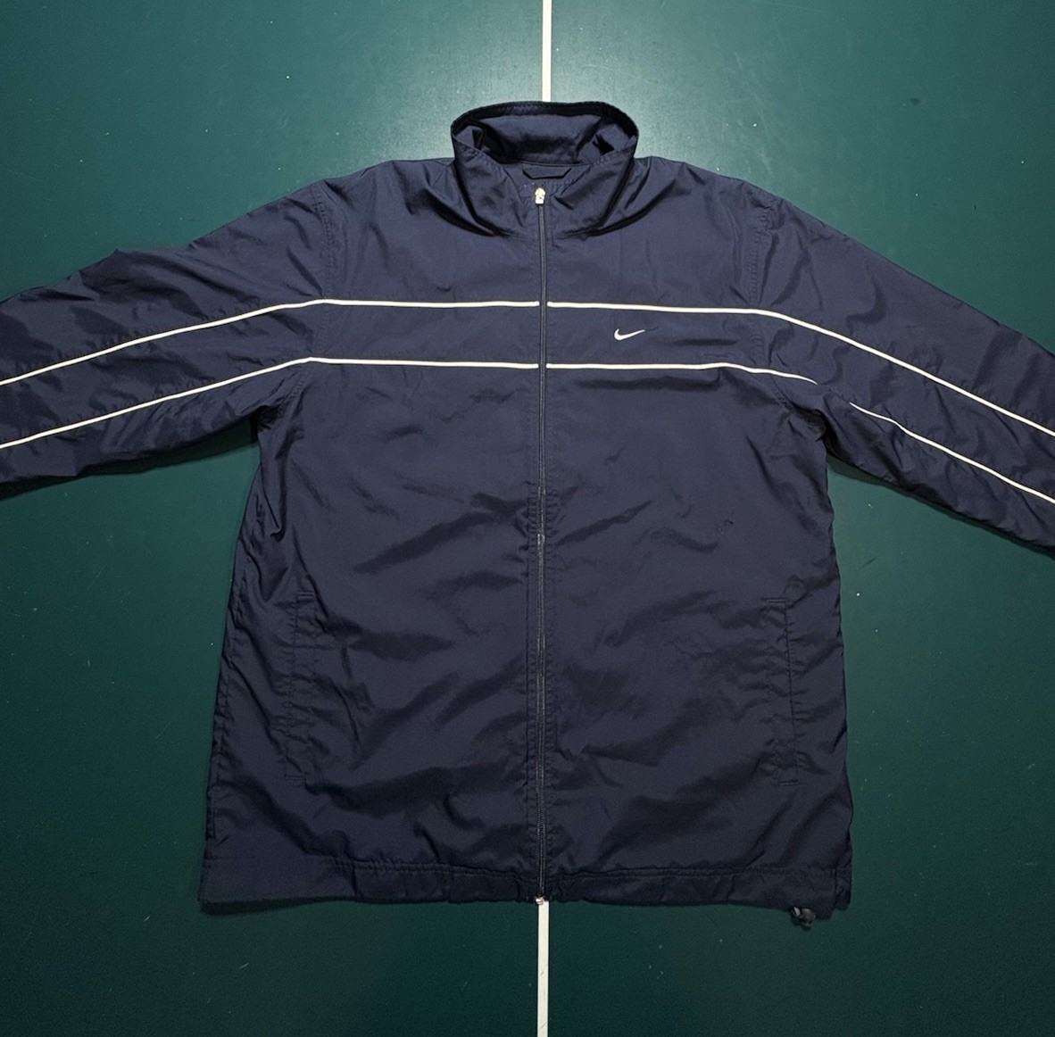 Vintage Y2K Nike Striped Windbreaker Track Jacket Men's XL Navy