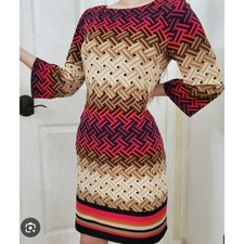 Eliza J sz S pink/brown geometric striped boho long sleeve dress #1272