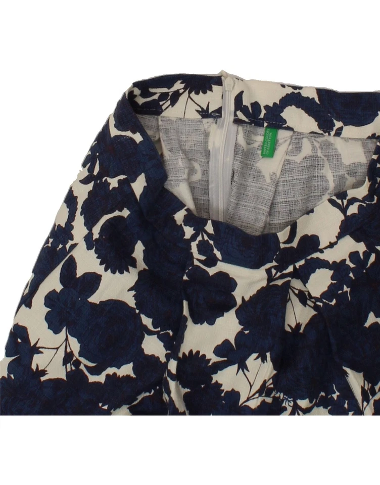 BENETTON женщин мини плиссированные юбки это 40 маленький W27 темно-синий цветочный хлопок AP02 - Изображение 4 из 4
