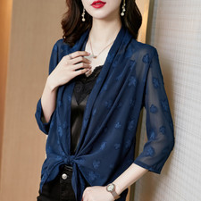 Damen Chiffon Spitzenbolero Schal Netz Bolero 3/4 Arm Strickjacke Bedecken Cape