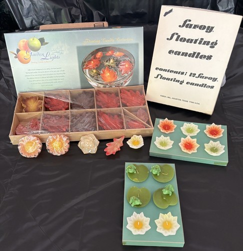 Vintage Floating Candles Maple Leaves, Flowers, Lily Pads, Frogs Lot Of 33 Piece - Picture 1 of 14