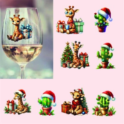 9x gemischte Weihnachtskaktus Pflanze-Giraffe-Vinyl Aufkleber-Decal-Tumbler-Weinglas