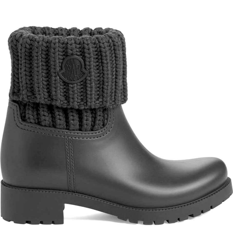 Moncler Ginette Black Knit Cuff Rubber Rain Boots Size 39-image