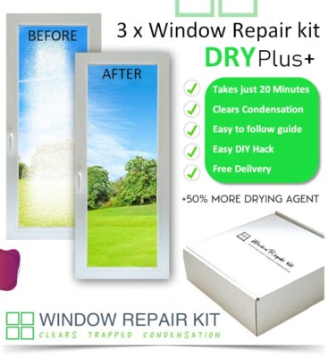 3 x Window Plus Set +50% Extra - Beseitigt Kondenswasserdefekt Doppelverglasung