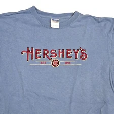 Hershey's Embroidery on Blue Gildan Ultra Cotton Short Sleeve Shirt Men's Sz Med