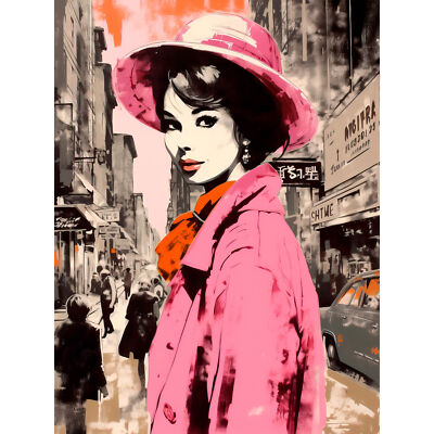 Retro ästhetische Vintage Mode Frau auf der Straße riesiger Kunstdruck Bild 18 x 24 Zoll