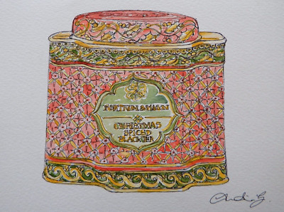 Watercolour Painting Fortnum Mason Christmas Tea Caddy on Watercolour  Paper