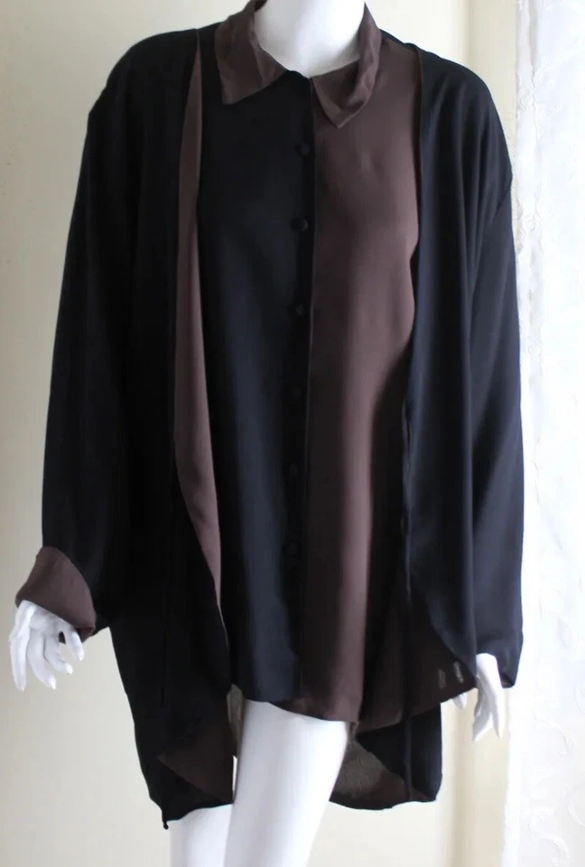 BIYA 尺寸 L Fab Lagenlook 透明雪纺精美茧夹克方格束腰上衣双胞胎 — 第 2/4 张图片