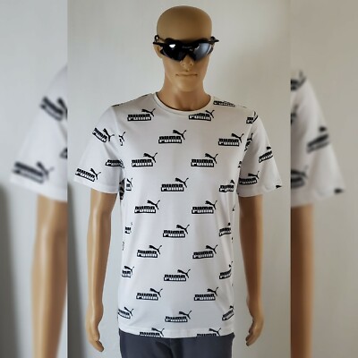 PUMA AMPLIFIED AOP TEE TSHIRT MEN'S CREW NECK SHORT SLEEVE SIZE M WHITE 