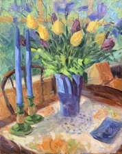 Spring  Floral oil painting still life by Margaret Aycock original 16 X 20 ￼