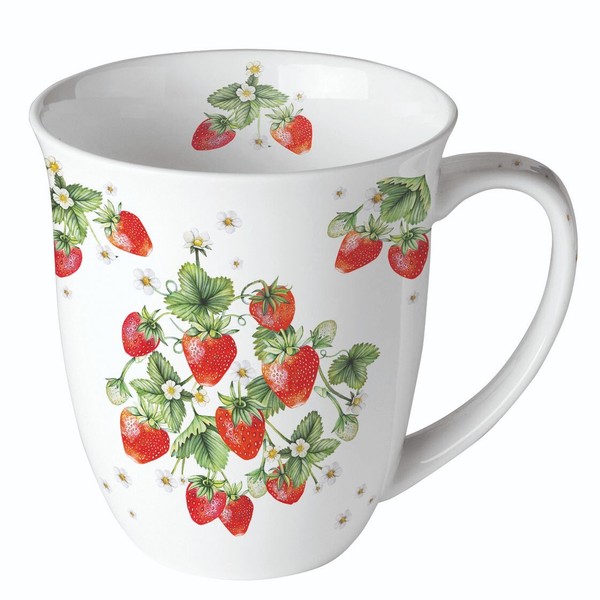 Ambiente Kaffeetasse Teetasse Porzellan 0,4L Erdbeeren Garten Fine Bone China-image