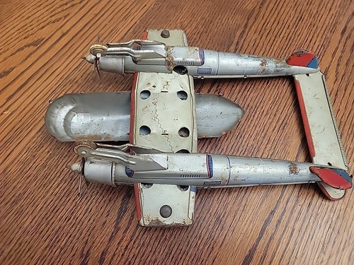 VINTAGE JAPAN TIN LITHO PACK PLANE US AIR FORCE C-120 AIRPLANE TOY ULTRA RARE! - Picture 7 of 10