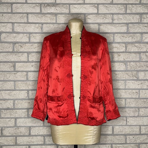 Vintage Woman’s Handmade Black & Red Silk Reversible Evening Jacket W/Pockets - Picture 2 of 23