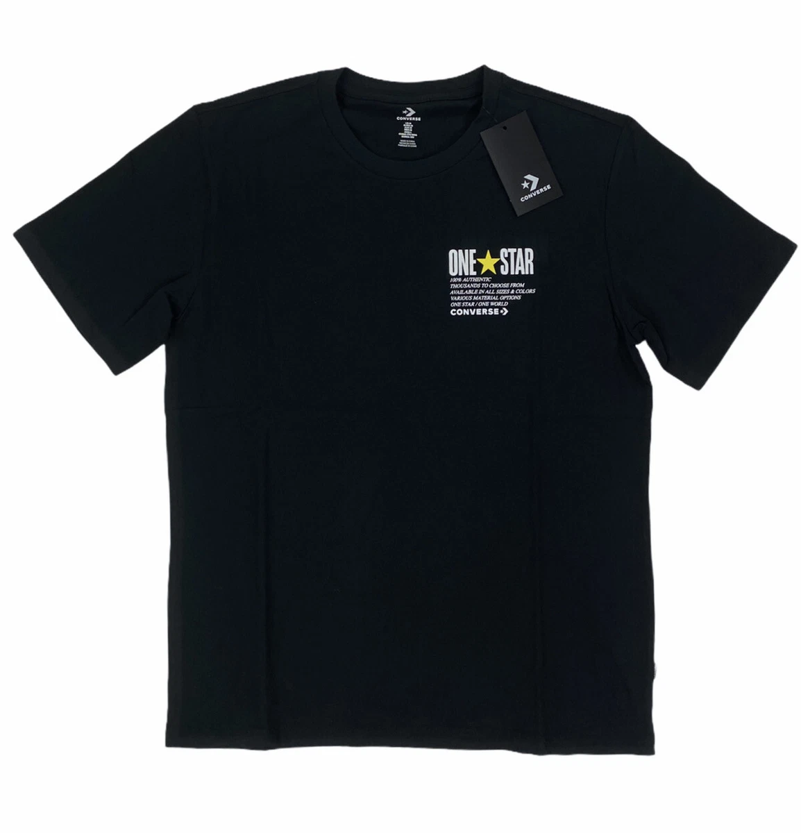 NEW Converse Short Sleeve Mens T Shirt Tee Crew Neck One Star Black Yellow Sz M