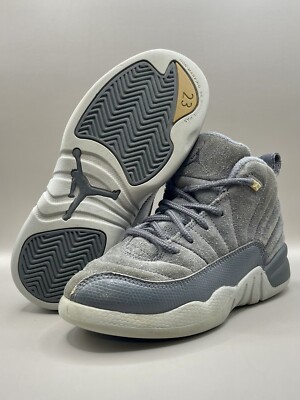 Size 12C Nike Air Jordan 12 Retro Grey 151186-005 Basketball Shoe Sneaker BT