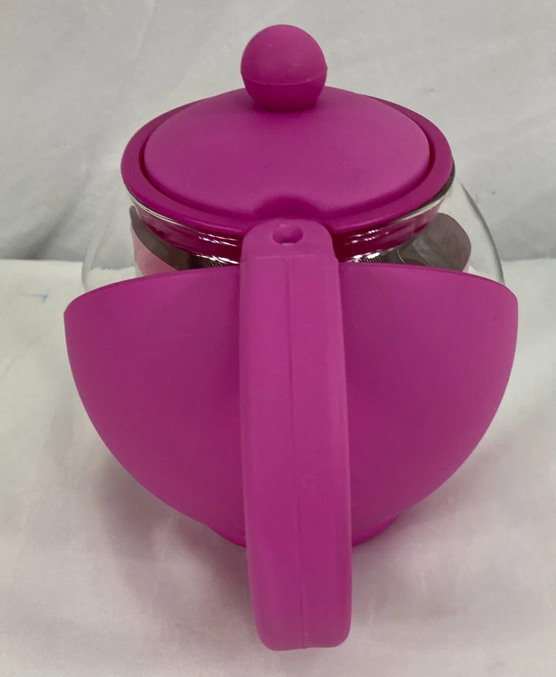 Tetera de vidrio rosa bola de té de plástico cesta extraíble ideas de servicio 20 OZ K6810 Foto 3 de 4