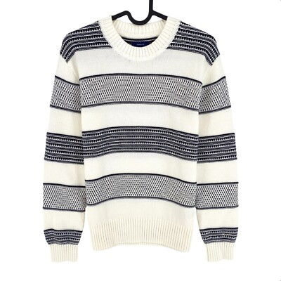 GANT Weiß Gestreift 100% Baumwolle Rundhals Pullover GRÖSSE XS