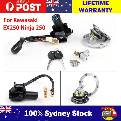 X AUTOHAUX 1 Set Motorcycle Ignition Switch Cylinder Fuel Gas Tank Cap Cover Lock Seat Lock W/ 2 Keys For Kawasaki Ninja 250R EX250J For Kawasaki Ninja 300 EX300A EX300B Motor Bike