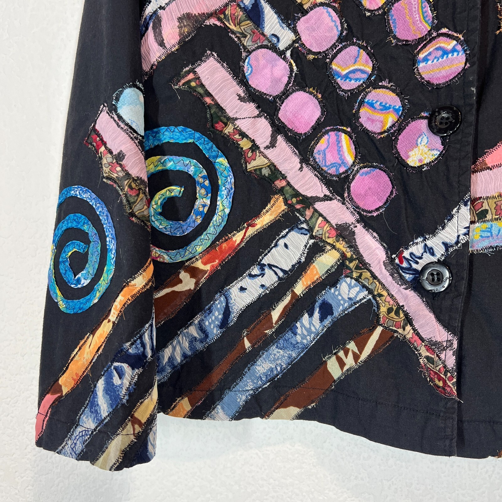 Patchwork Jacket Small Retro Embroidered Black Co… - image 5