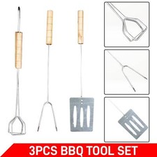 BBQ Tool Set Stainless Steel 3PC Premium Barbecue Utensils Food Turner Tong Fork