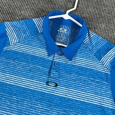 Oakley Hydrolix Polo Shirt Mens Large Blue Striped Short Sleeve Golf Casual