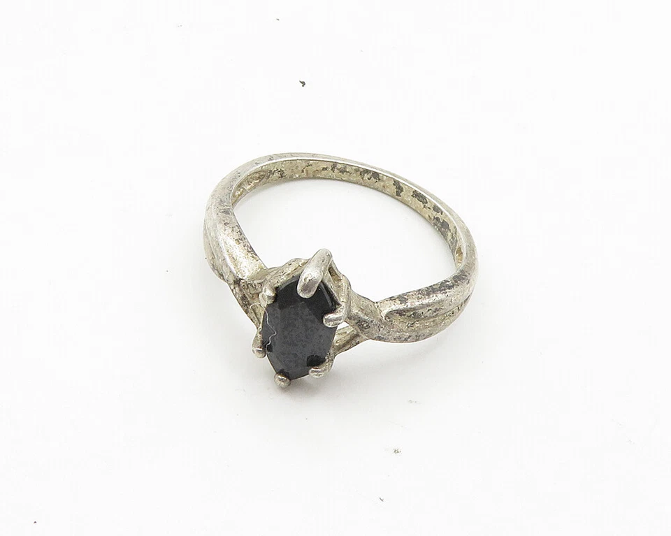 Anillo AVON 925 Plata Vintage Corte Marquesa Negro Hematita Banda Talla 8 RG18994 Foto 4 de 4