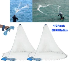 1/2Pcs 8FT Fishing Cast Net Radius Bait Easy Throw Hand Cast Strong Nylon Mesh