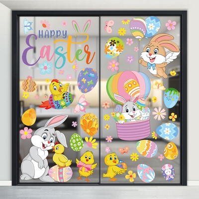 9 Sheets Easter Bunny Egg Electrostatic Stickers Window Glass Decals Home De W D
