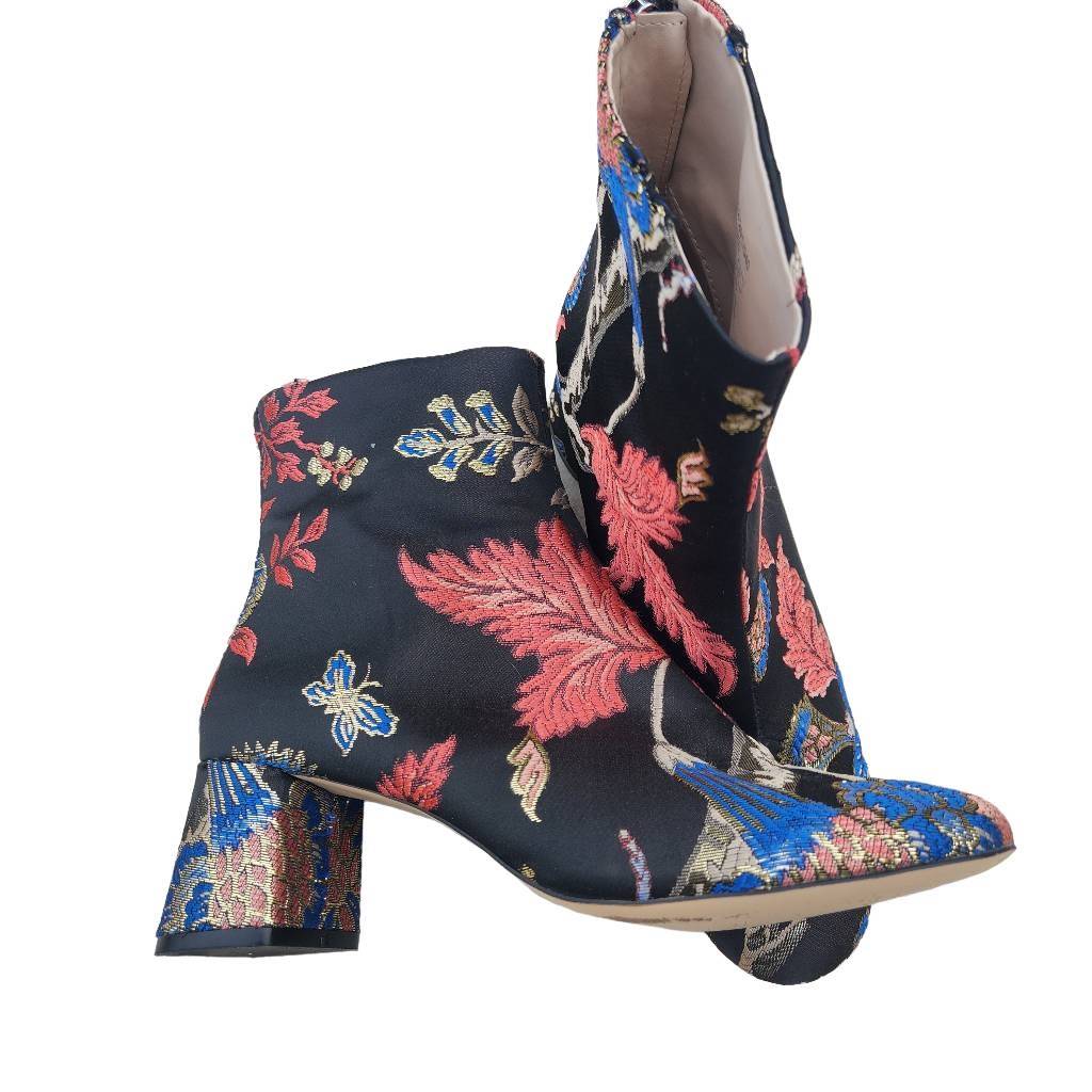 Knee Boots Floral Booties Zara Zara Satin Green Floral Bird Heel