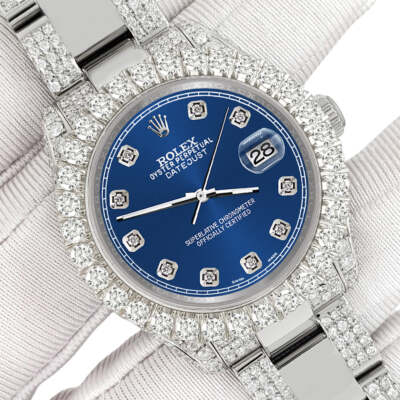 Rolex Datejust 31mm Pave 7.2ct Iced Diamond Cobalt Blue Track