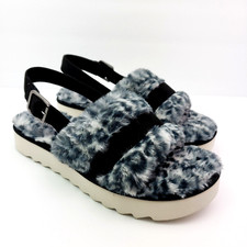 Koolaburra By UGG Fuzzed Out Cheetah Womens Size 10 Black White Slide Sandals