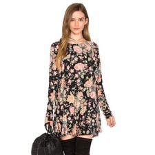 SHOW ME YOUR MUMU Black Pink Floral Long Sleeve Tunic Top Shirt Size XS