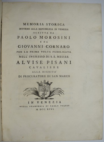 MEMORIA STORICA - fig. 1796 - Morosini- Pisani - San Marco - venezia - Foto 2 di 15