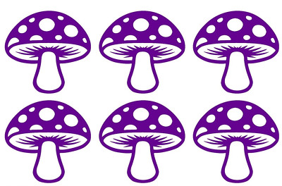 Mushroom Graphic Six PK 3'' Purple Vinyl Decals Car Truck Window Tablet Tumblers