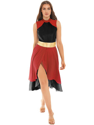 US Women's Color Block Lyrical Praise Dance Dress Modern Contemporary_Workship