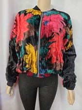 Whistles Vintage 80's Crush Velvet Colorful Bomber Women's Jacket Size M #h