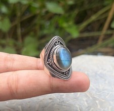 Natural Labradorite Gemstone 925 Sterling Silver Handmade Women Rings B 086