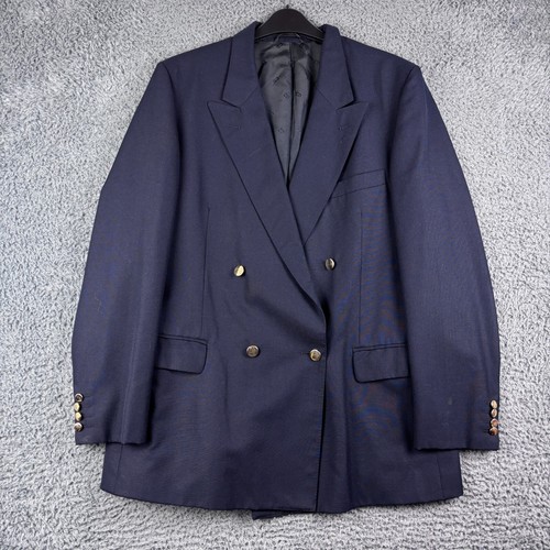 Vintage Christian Dior Jacket Mens 42R Navy Gold Buttons Blazer Double Breasted