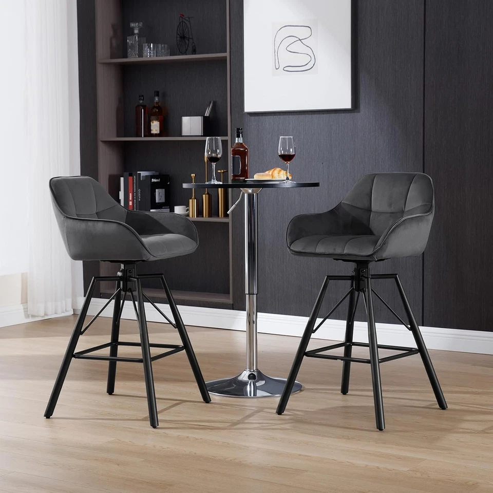 WOLTU Barhocker 2er Set drehbar Bistrohocker Tresenhocker mit Lehne Dunkelgrau - Bild 3 von 4
